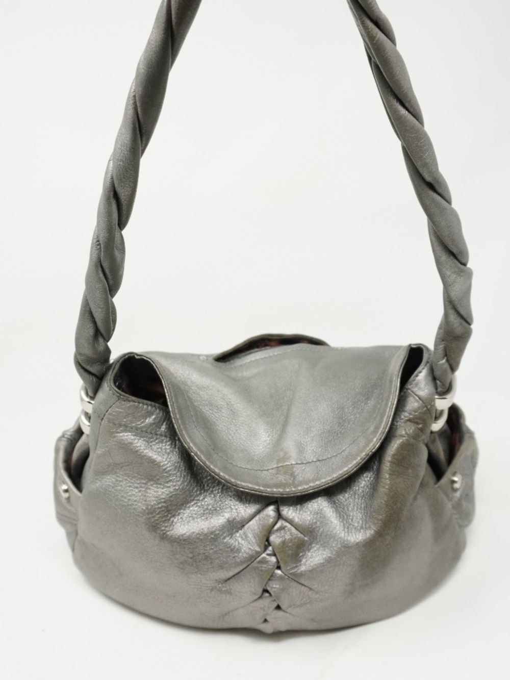 B.Makowsky Genuine Leather Silver/Pewter Hobo Bag/Purse - Picture 2 of 8